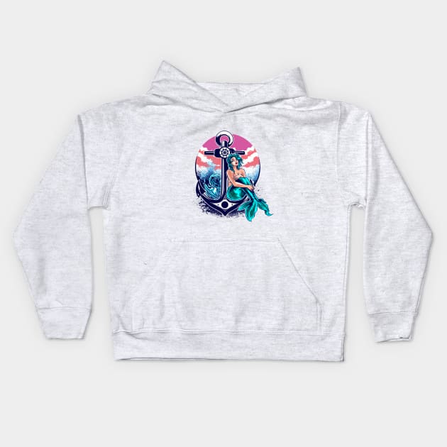 Mermaid leaning against the anchor Kids Hoodie by Shadowbyte91